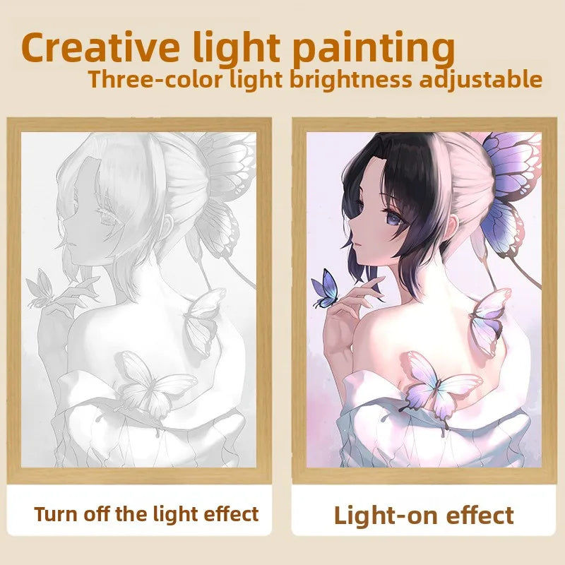 3D Anime LED Lights Painting Butterfly Shinobu USB 23x17cm