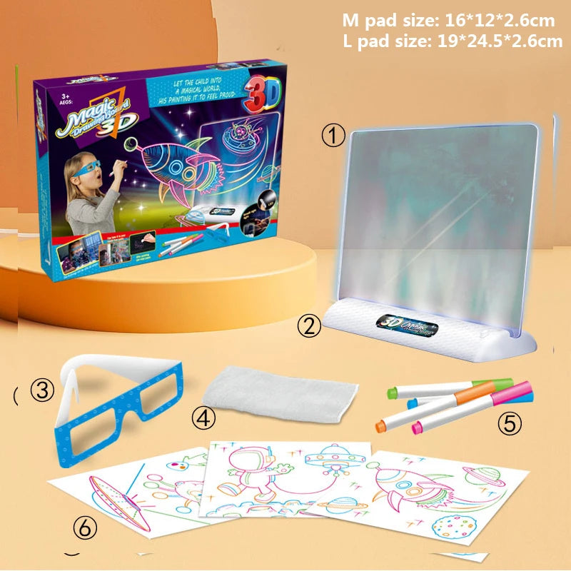 3D Magic Drawing Pad LED Light Colorful Space Ocean Dinosaur Painting Board Kids Educational Toys Grow Playmates Creative Gift