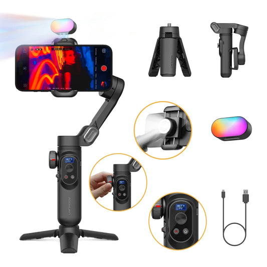Smart X Pro 3-Axis Handheld Gimbal Stabilizer — Wireless Charging, LED Display & Focusing Wheel for iOS and Android Phones