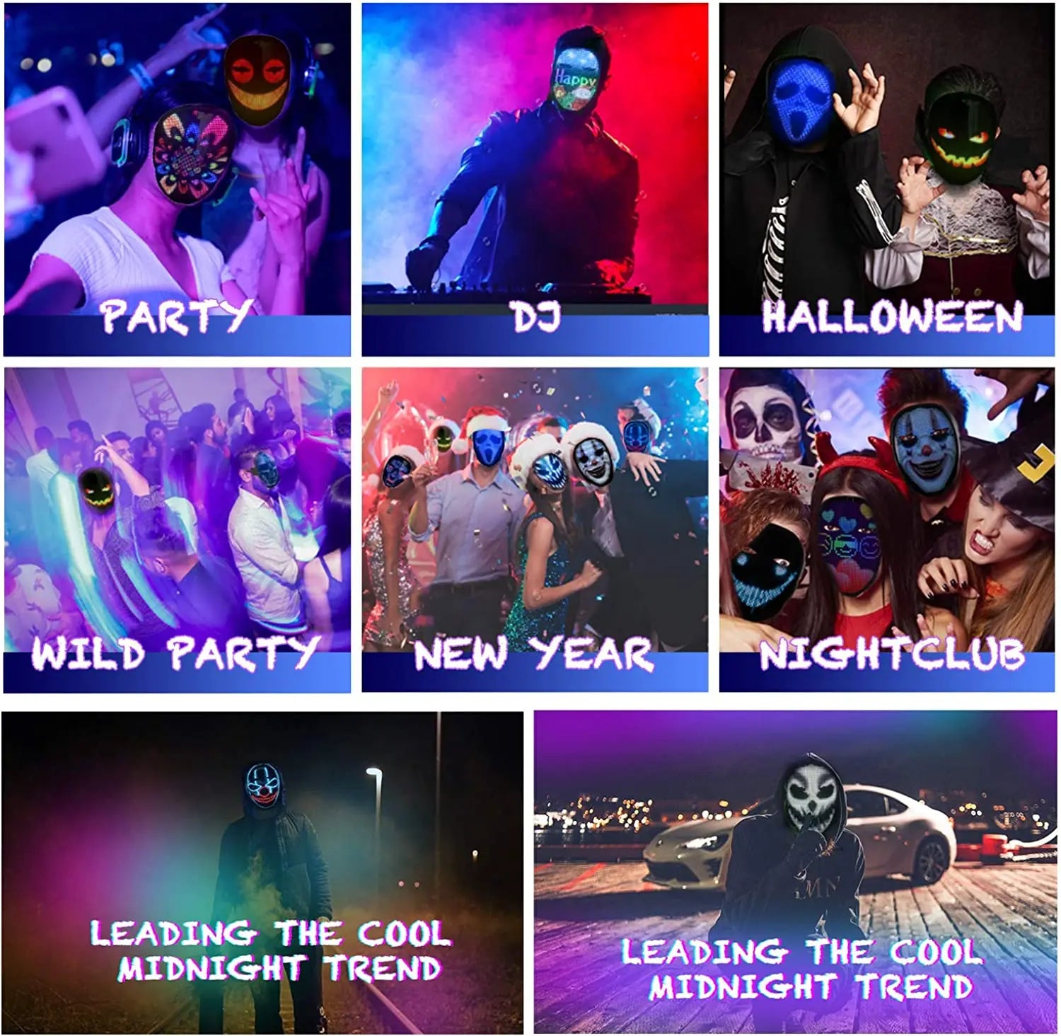 Bluetooth RGB Light Up LED Mask Diy Picture Animation Text Halloween Christmas Carnival Costume Party Game Child Masks Deco GIFT