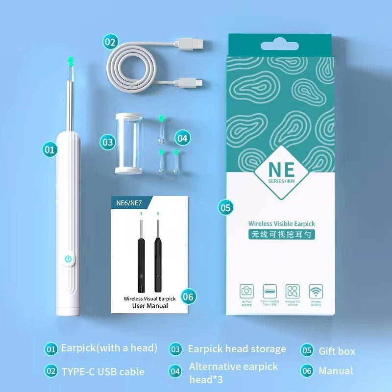 Ear Cleaner High Precision Ear Wax Removal Tool with Camera with LED Light Wireless Cleaner Smart Ear Cleaning Kit Health Care