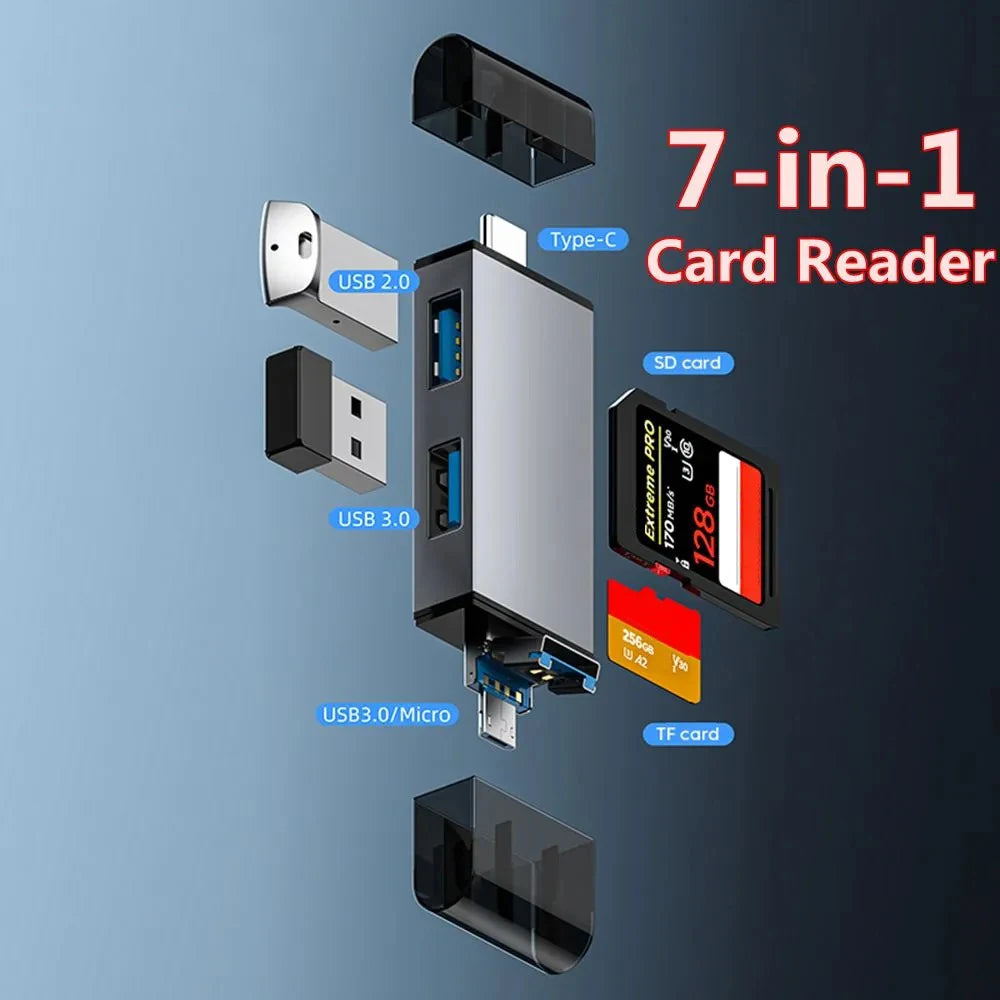 7 in 1 Card Reader USB 3.0 Type C to SD TF Memory Card Flash Drive Adapter for PC Laptop Accessories Multi Smart Cardreader