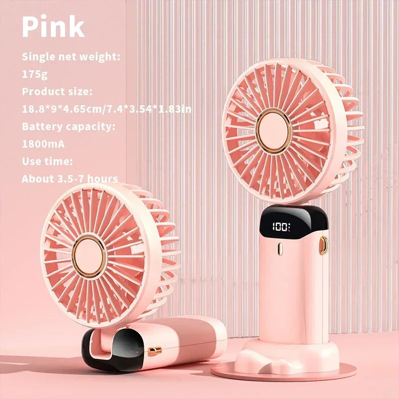 Handheld Mini Fan Portable USB Rechargeable, Foldable Neck Fan with 5 Speeds & Phone Holder, for Outdoor/Desk Use, Lightweight