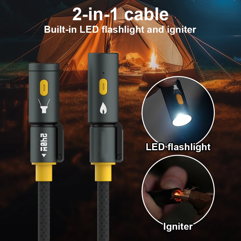 240W Braided USB C Cable with Lighter & LED Lighting Fast Phone Charging Cord for iPhone 16 Pro Max/Pad/Phones/Tablets/Laptop