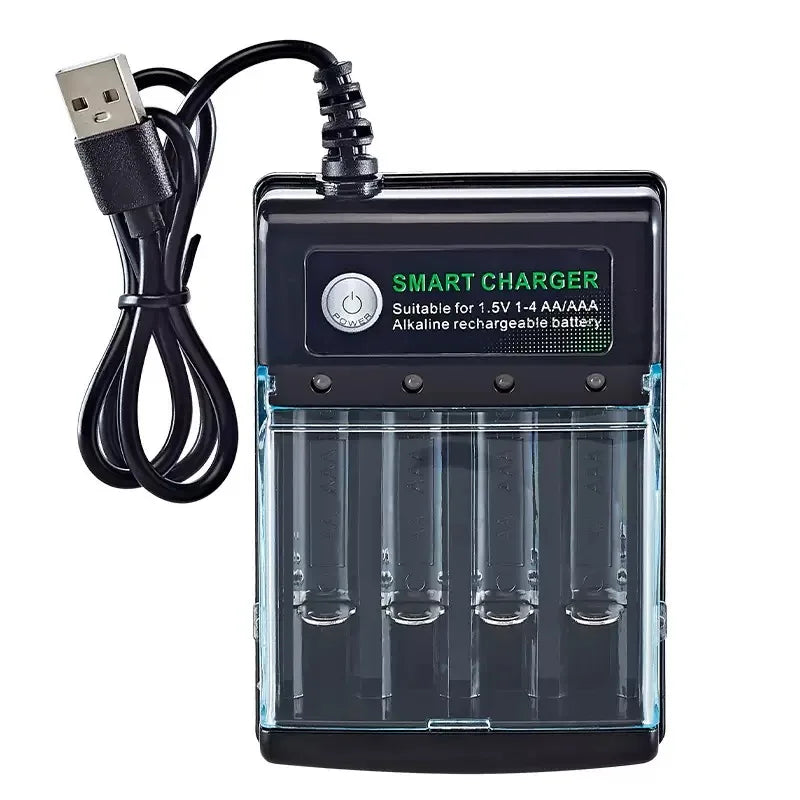 1.5V USB 4 slots Charger Independent Charging AA alkaline battery charger Smart Portable Rechargeable Battery Charger with cover USB Charger