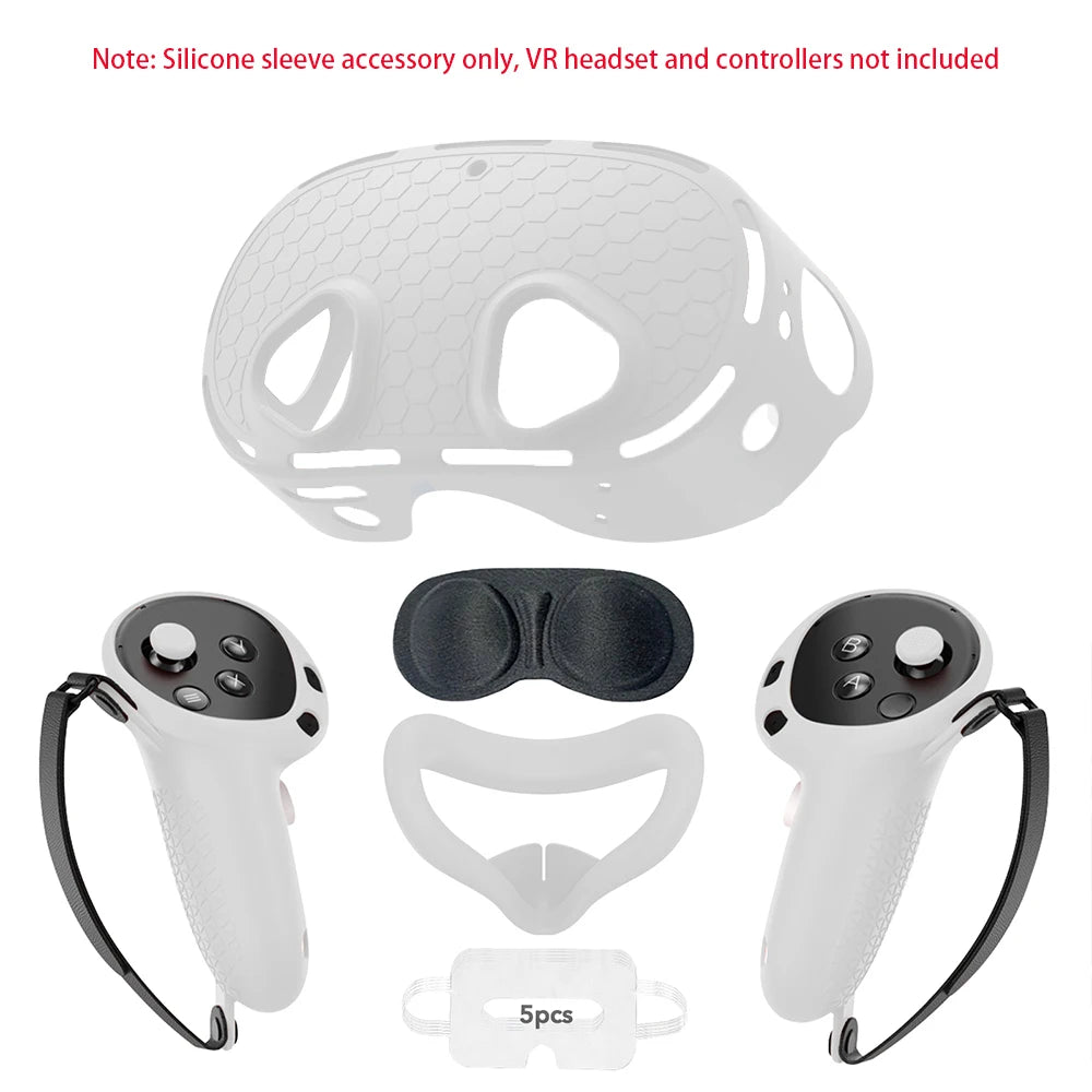 Silicone Protective Cover for Meta Quest 3S Accessories，VR Headset Controller Anti-Scratch Soft Shell Case For Oculus Quest 3S White