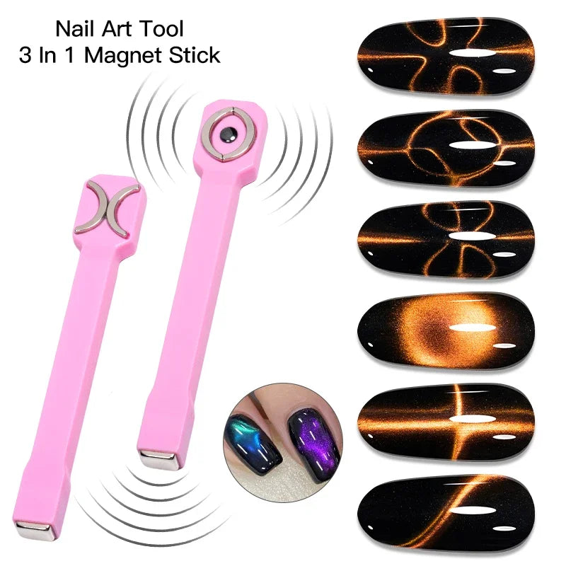 3 In 1 Nail Art Magnetic Stick Multi-Function UV/LED Gel Polish Nail Art Tools for 3D Cat Magnetic Gel Painting Magnet Wand DIY