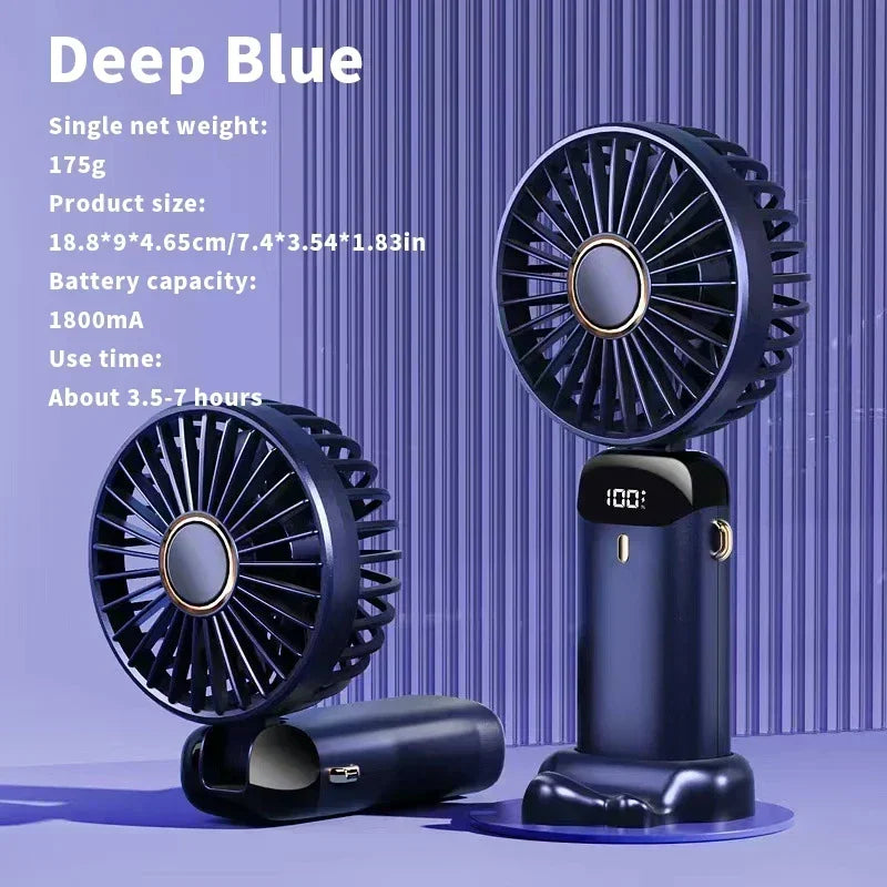Handheld Mini Fan Portable USB Rechargeable, Foldable Neck Fan with 5 Speeds & Phone Holder, for Outdoor/Desk Use, Lightweight
