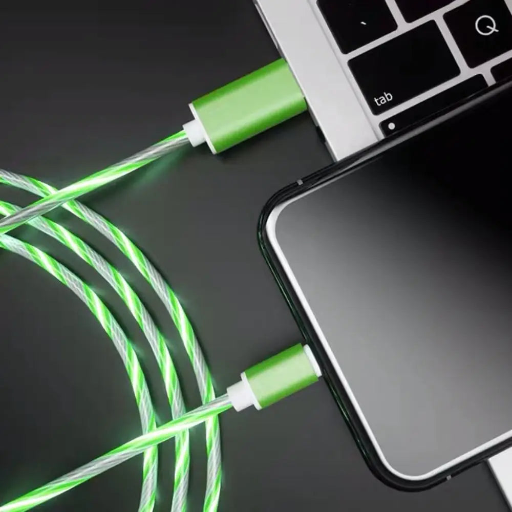 LED USB C Wire Micro USB Luminous Data Line Type C Type C Data Cord Glowing Cable Charge Wire Mobile Phone Charging Cables Micro USB green