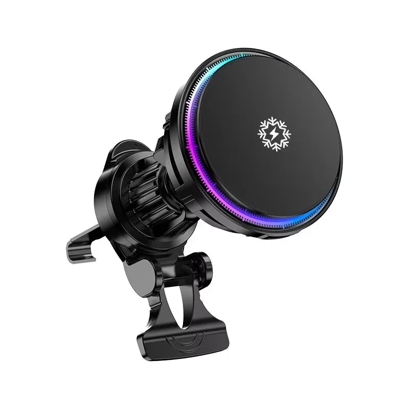 Ice Cooling RGB Magnetic Wireless Car Charger Fast Charging Station For Magsafe iPhone 16 15 14 13 12 Pro Max Phone Holder Stand