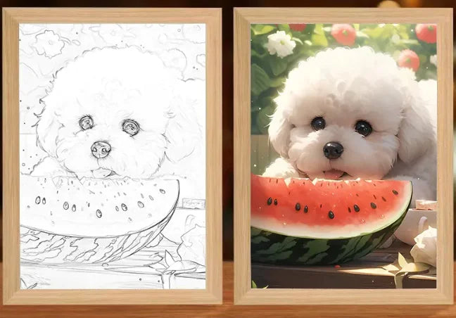 Glow LED Pet Paintings Bichon 17X23CM