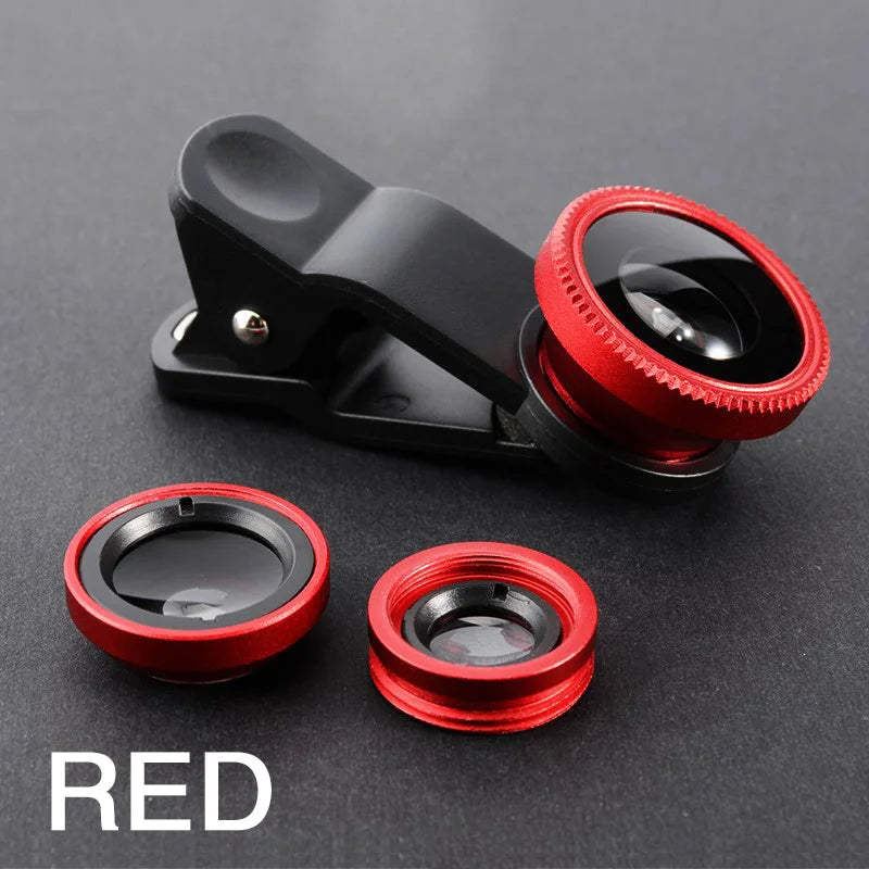 3 in 1 Fisheye Phone Lens Wide Angle Zoom Lens Fish Eye Macro Lenses Camera Kits With Clip Lens On The Phone For All Smart Phone