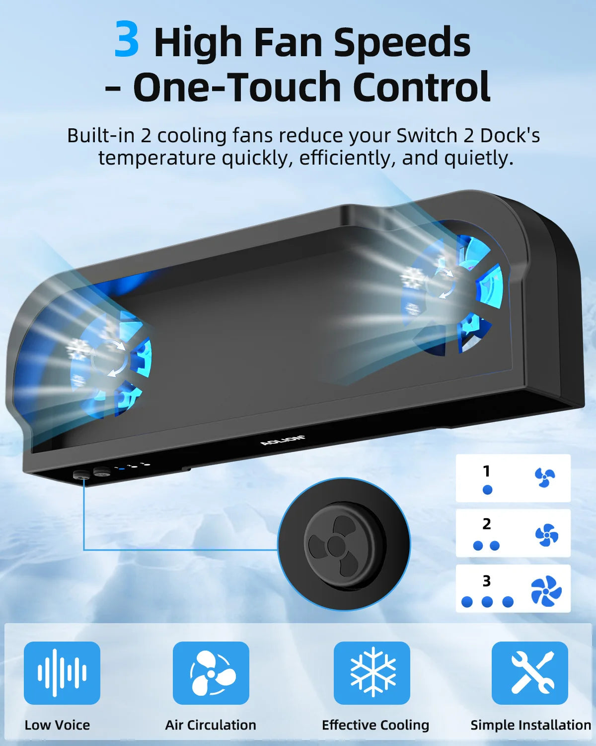Aolion Cooling Fan For Switch 2 Dock Portable HUB Expansion base with NGC Wall Mount  For Switch 2 Accessories
