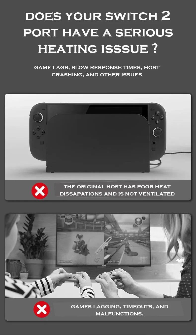 Aolion Cooling Fan For Switch 2 Dock Portable HUB Expansion base with NGC Wall Mount  For Switch 2 Accessories