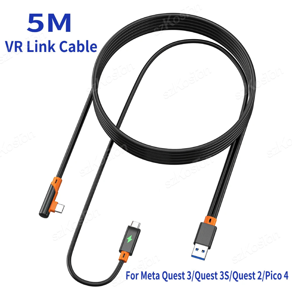 VR Link Cable For Meta Quest 3 VR Headset Fast Charging USB3.0 Gen2 to Type-C 5Gbps Data Transfer for Quest 3S/Quest 2/Pico4/PS5 Black