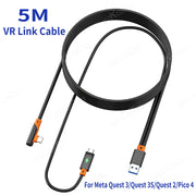 VR Link Cable For Meta Quest 3 VR Headset Fast Charging USB3.0 Gen2 to Type-C 5Gbps Data Transfer for Quest 3S/Quest 2/Pico4/PS5 Black