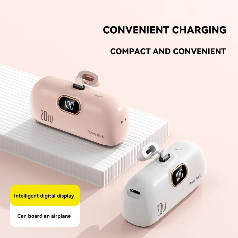 Mini 10000mAh Power Bank Built Cable Portable Mobile Phone Charger External Battery Capsule Powerbank For Type-C iPhone