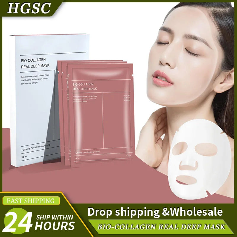 Bio Collagen Deep Hydrating Face Mask – Overnight Pore-Minimizing Treatment for Anti-Aging, Wrinkle Reduction & Skin Brightening (1/4/10 Pack Options)