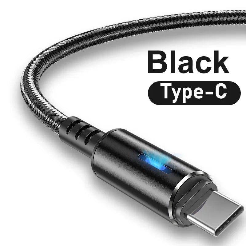 LED USB C Cable Fast Charging TYPE-C Cable 0.25m 1.2m 2m For Samsung A51 Huawei Xiaomi Cord For Android Mobile Phone Cables black 2m