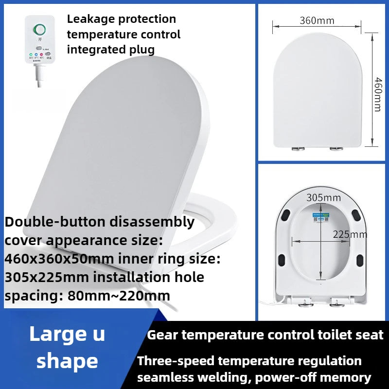220V Heated Toilet Cover, Seat Heating, Three-speed Temperature Regulation, Smart, Toilet Seat Cover, Waterproof V U, Household, Winter Big U shape 220V