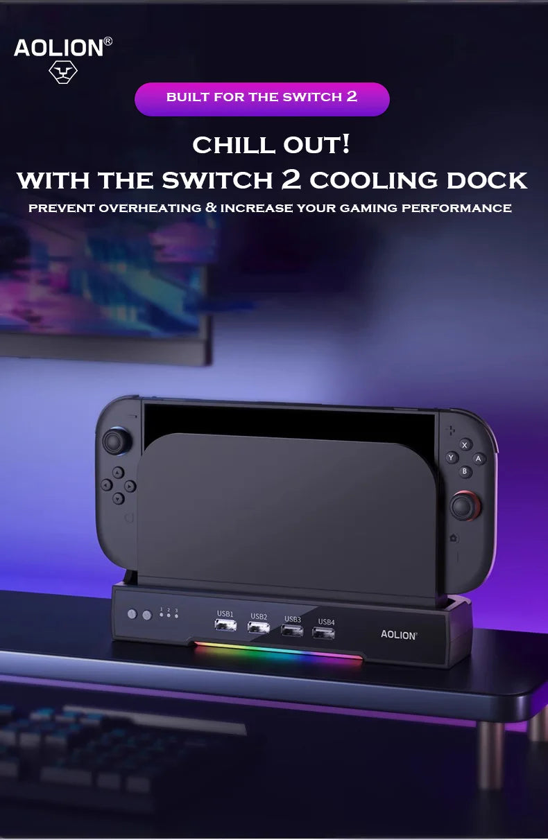 Aolion Cooling Fan For Switch 2 Dock Portable HUB Expansion base with NGC Wall Mount  For Switch 2 Accessories