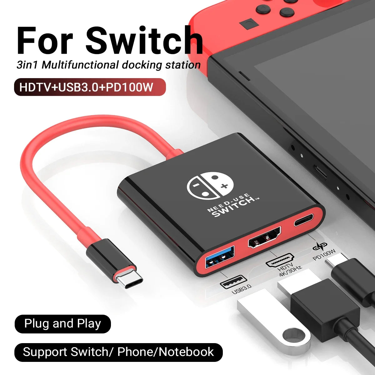 Switch Portable Docking Station TYPE C Hub with HDMI USB 3 0 Perfect for Travel Gaming Compact Design Easy Setup