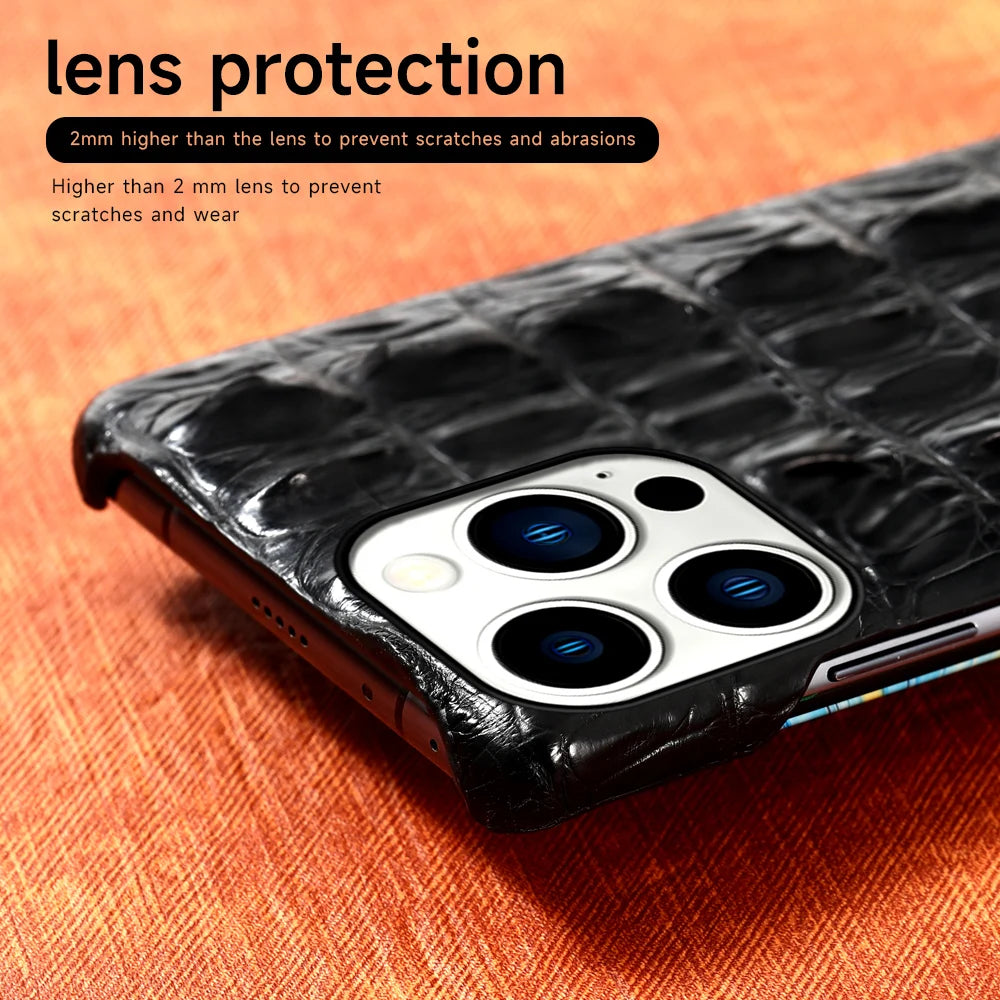 For iPhone 16 Pro Max 16 Plus 15Pro 15 11 12 13 14 Pro Shockproof Genuine Crocodile Leather Back Cover