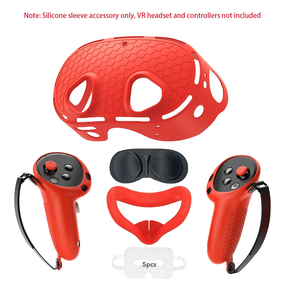 Silicone Protective Cover for Meta Quest 3S Accessories，VR Headset Controller Anti-Scratch Soft Shell Case For Oculus Quest 3S Red
