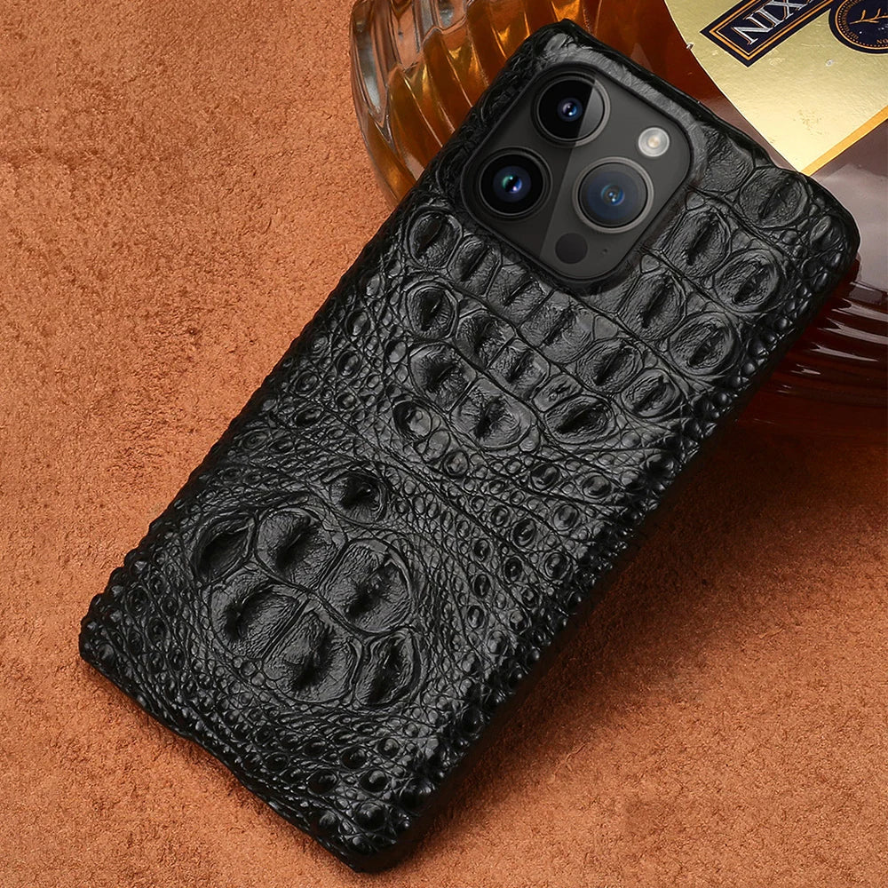 For iPhone 16 Pro Max 16 Plus 15Pro 15 11 12 13 14 Pro Shockproof Genuine Crocodile Leather Back Cover Skull For iPhone 16
