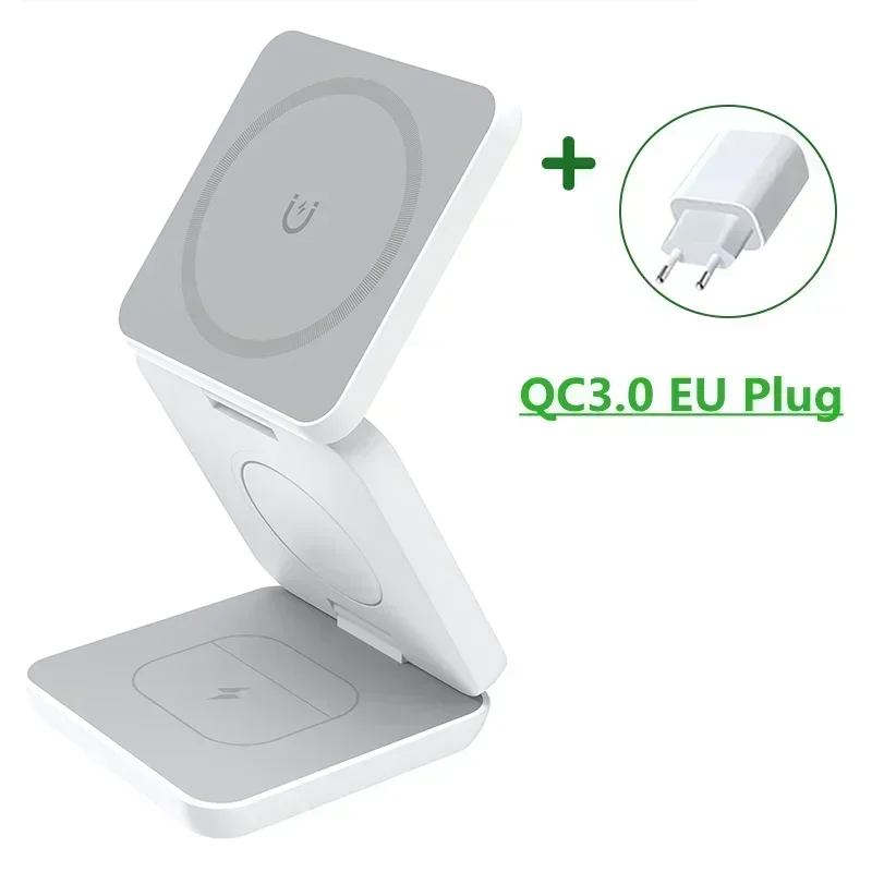 3 In 1 Foldable Magnetic Wireless Charger Stand For iPhone 16 15 14 13 Pro Max iWatch 10 9 AirPods Fast Charging Station Holder