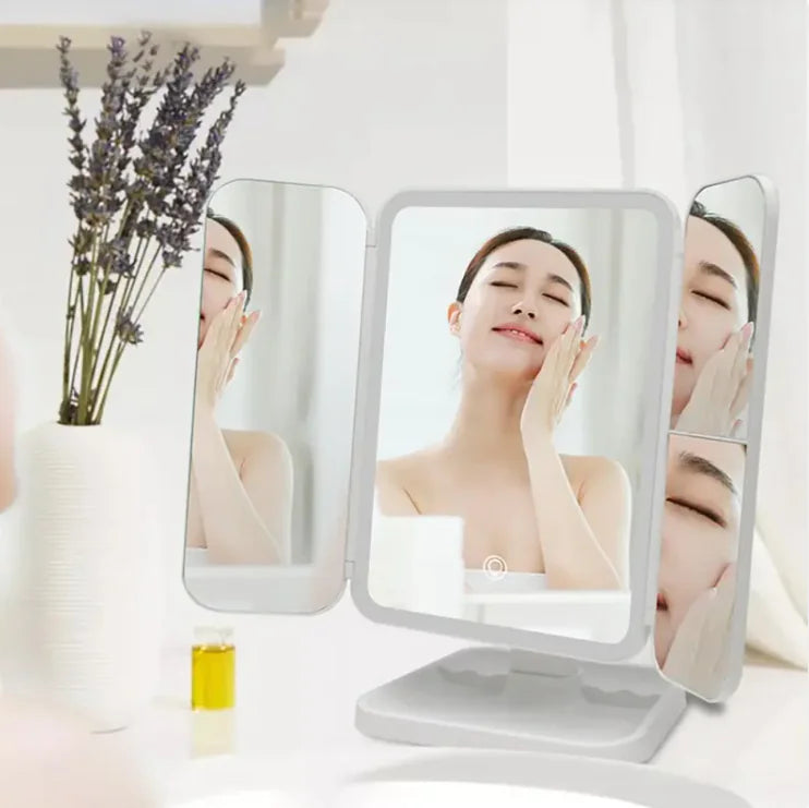 Tri-fold Glow View LED Desktop Makeup Mirror
