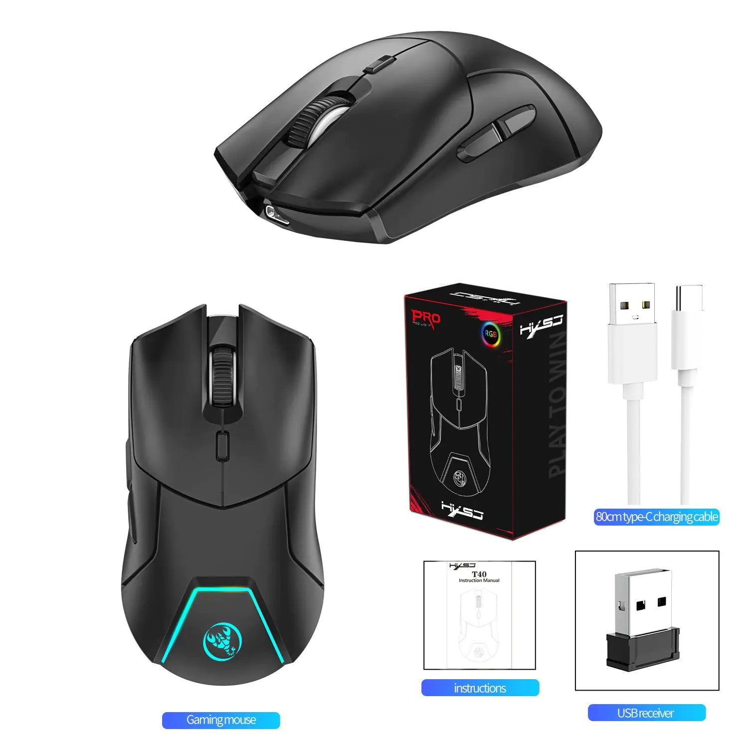 HXSJ 2.4G Wireless Gaming Mouse with Silent Clicks (4000 DPI)