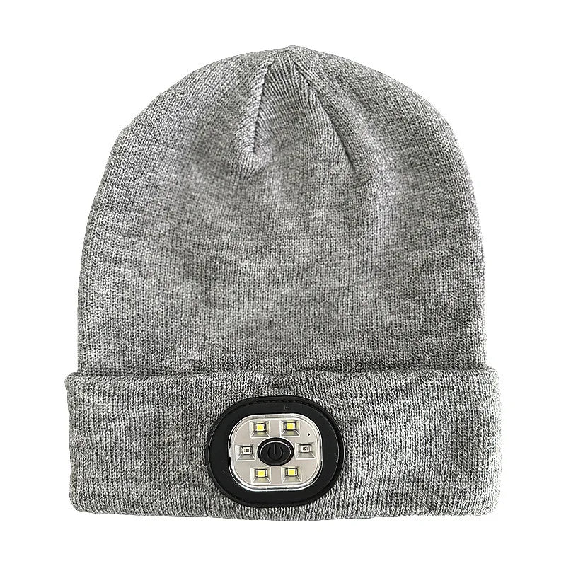 Handfree Warm Beanie Bluetooth 5.0 LED Hat Wireless Stereo Headset Music Player With MIC Support Dimming Rechargeable Battery GRAY