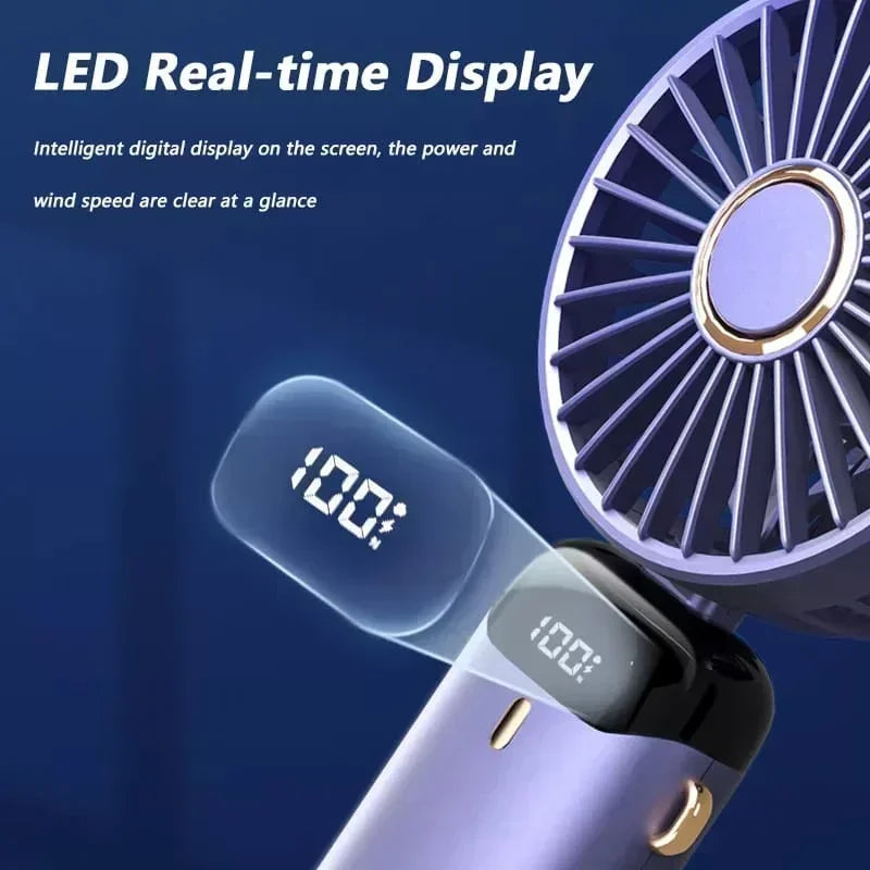 Handheld Mini Fan Portable USB Rechargeable, Foldable Neck Fan with 5 Speeds & Phone Holder, for Outdoor/Desk Use, Lightweight