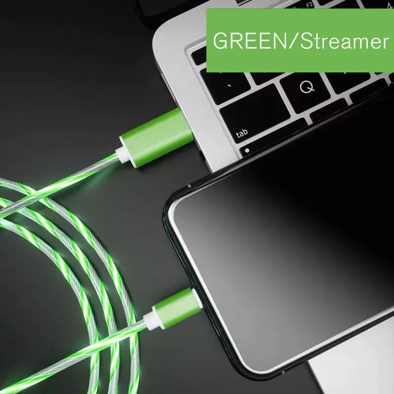 3A LED Light Glowing Fast Charging Data Cables USB Type C Micro Charger Wire For Samsung Huawei Mobile Phone Quick Cord green Micro 1m