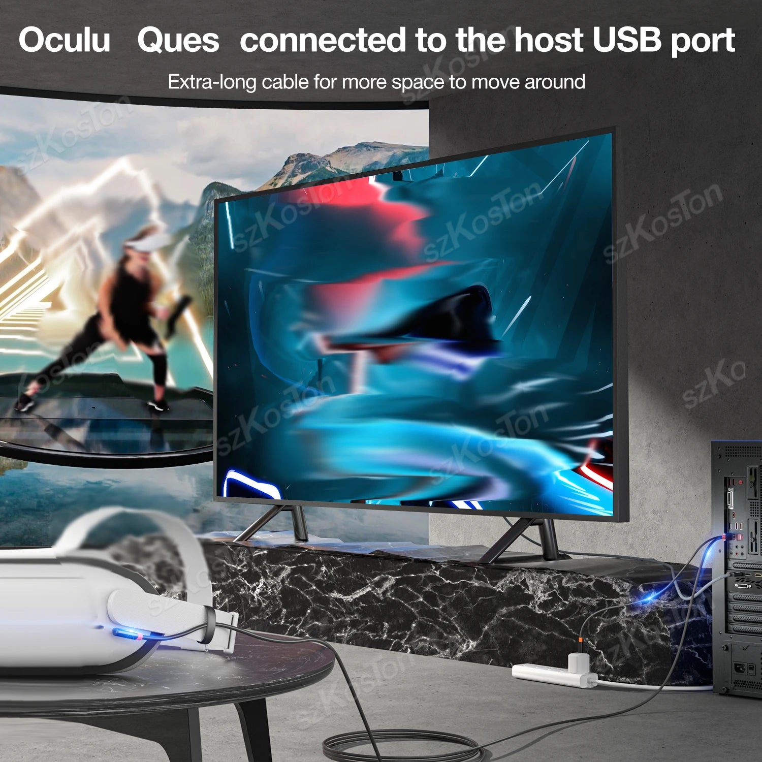 VR Link Cable For Meta Quest 3 VR Headset Fast Charging USB3.0 Gen2 to Type-C 5Gbps Data Transfer for Quest 3S/Quest 2/Pico4/PS5
