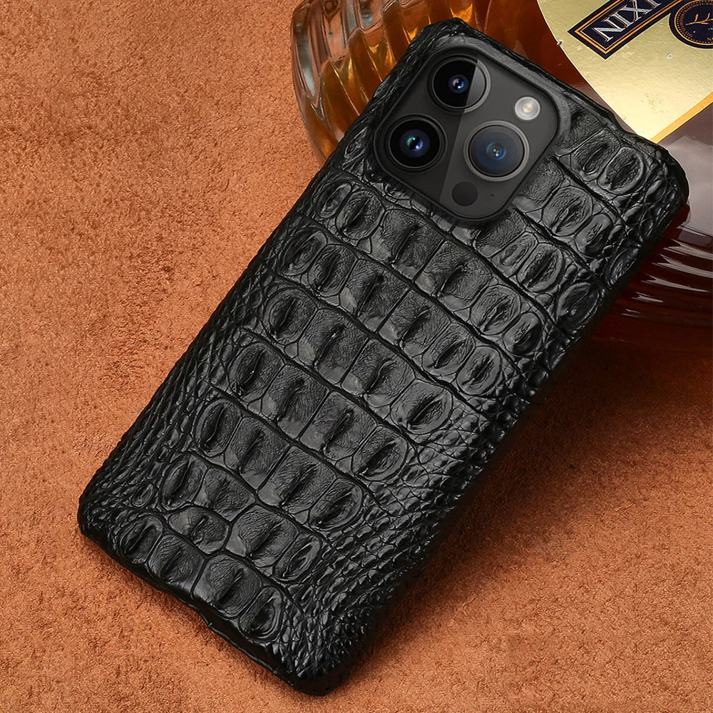 For iPhone 16 Pro Max 16 Plus 15Pro 15 11 12 13 14 Pro Shockproof Genuine Crocodile Leather Back Cover Backbone For iPhone 16 Pro