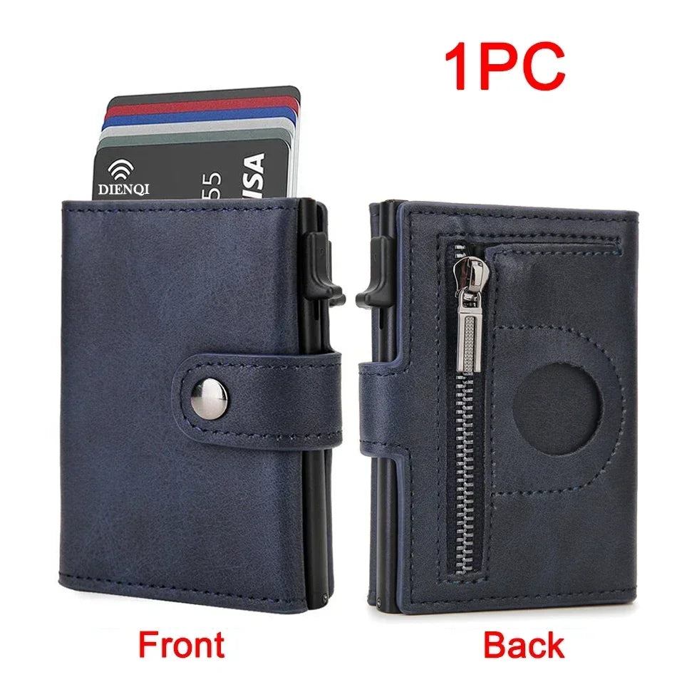 Airtag Wallet Rfid Credit Card Holder Men Wallets Trifold Luxury Slim Air Tag Tracker Minimalist Cardholder Case Presents Choice Dark Blue