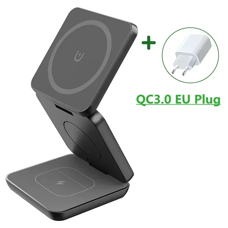 3 In 1 Foldable Magnetic Wireless Charger Stand For iPhone 16 15 14 13 Pro Max iWatch 10 9 AirPods Fast Charging Station Holder