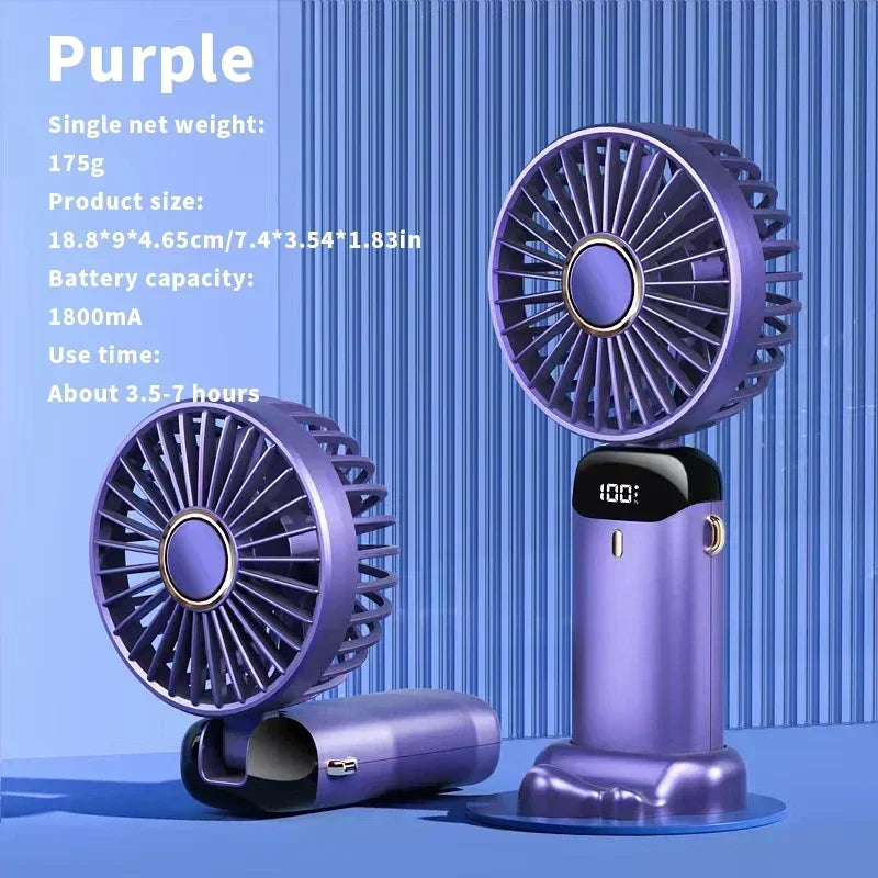 Handheld Mini Fan Portable USB Rechargeable, Foldable Neck Fan with 5 Speeds & Phone Holder, for Outdoor/Desk Use, Lightweight