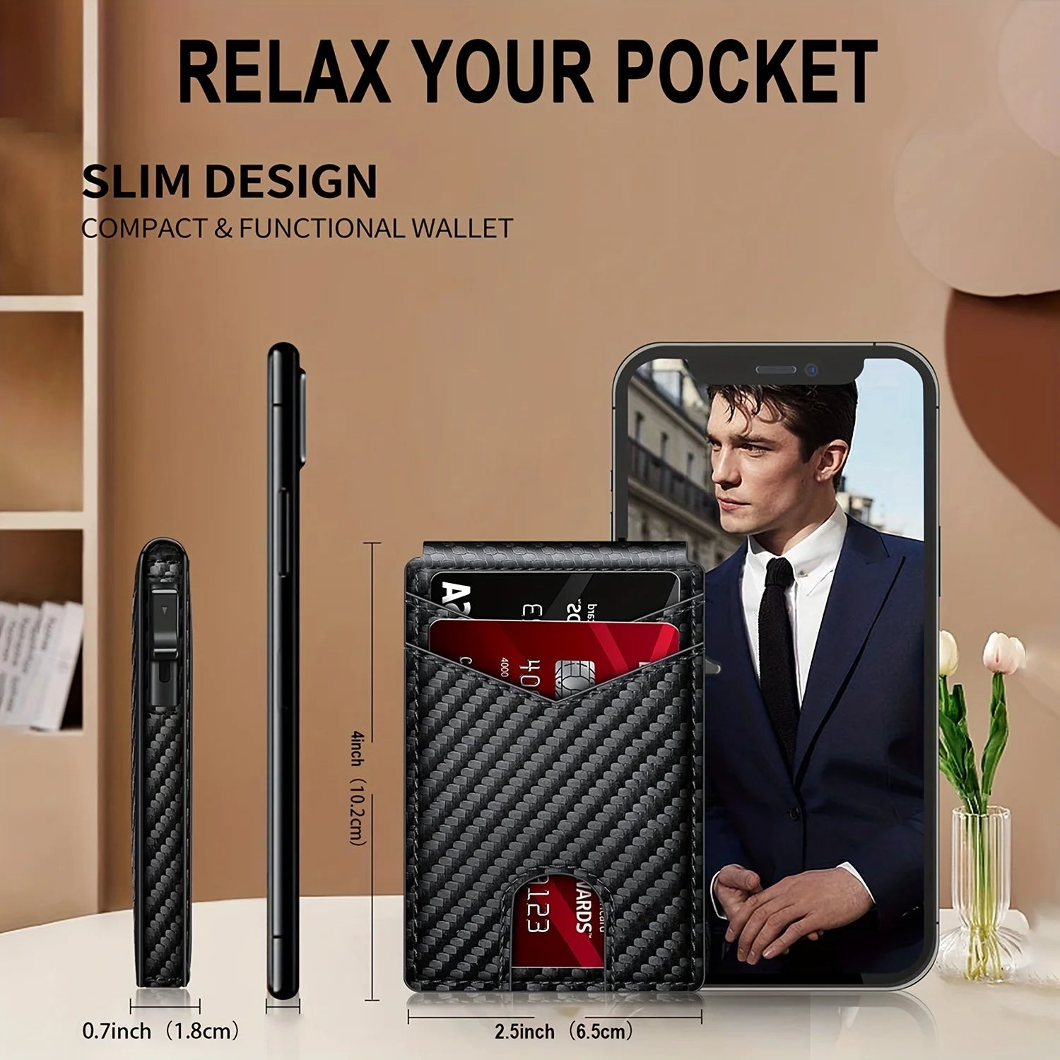 E-Z Wallet - Stylish RFID-Blocking Pop-Up Card Holder for Men, Secure Design,Black, Business Style, Fast Access Wallet
