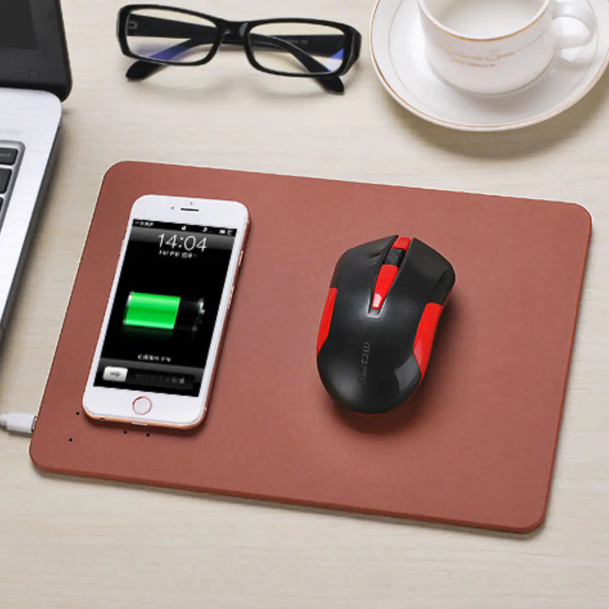 Superpower Pad 2 In 1 iPhone Wireless Charger, And Mouse Pad BROWN