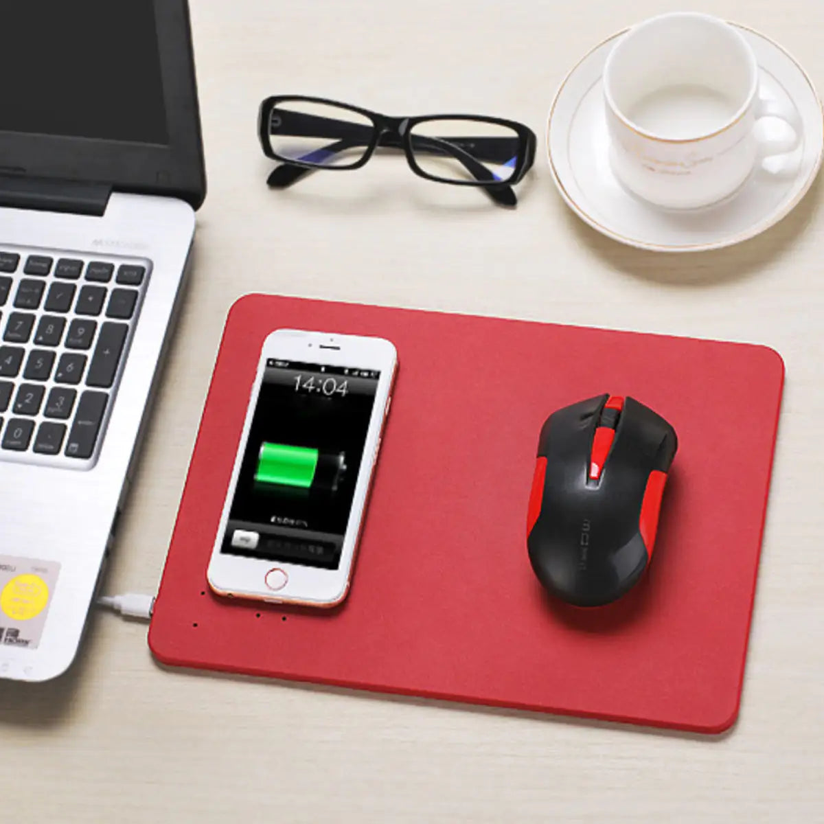 Superpower Pad 2 In 1 iPhone Wireless Charger, And Mouse Pad RED