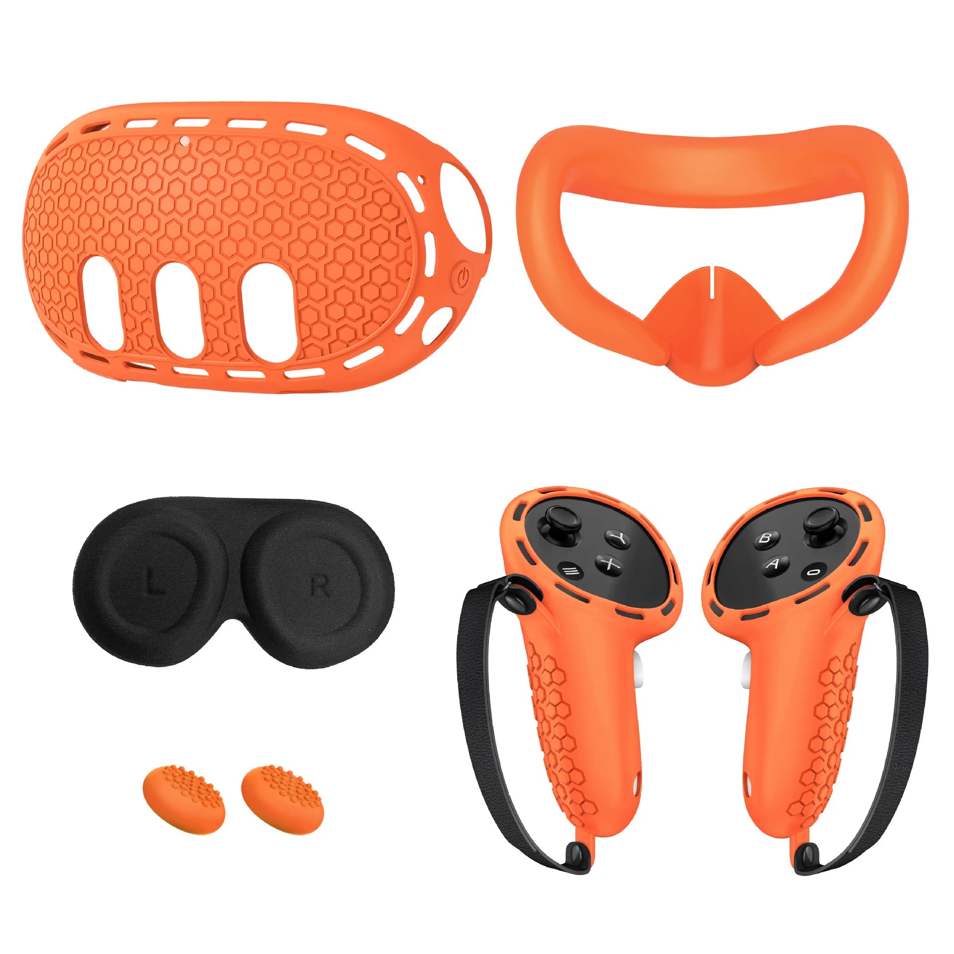 VR Accessories for Meta Quest 3, 4 in 1 Silicone Protective Case Set for Quest 3,Controller Grip Cover,VR Shell Cover,Face Cover Orange