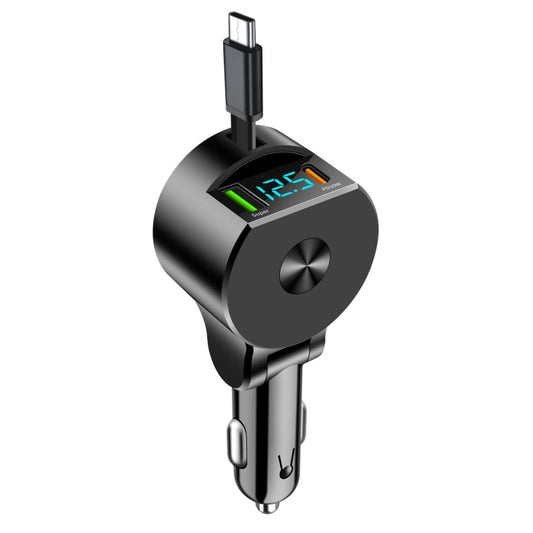 PD30W 3-in-1 Retractable USB Car Charger – Type C Fast Charging Adapter for iPhone, Samsung, Huawei Mobile Devices