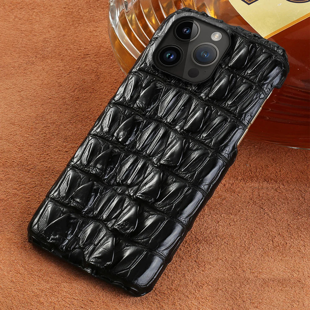 For iPhone 16 Pro Max 16 Plus 15Pro 15 11 12 13 14 Pro Shockproof Genuine Crocodile Leather Back Cover