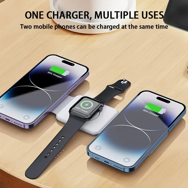 3 in 1 Magnetic Wireless Charger Fast Charging Dock Station Portable Foldable Stand Trip Charger For iPhone Apple Watch AirPods