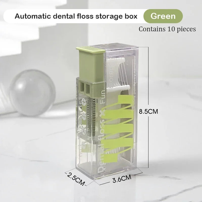 Auto-Floss Pro One-Touch Floss Storage Box Smart Pop-Up Dental Floss Holder with 10 Pre-loaded Refills Portable Oral Care Kit
