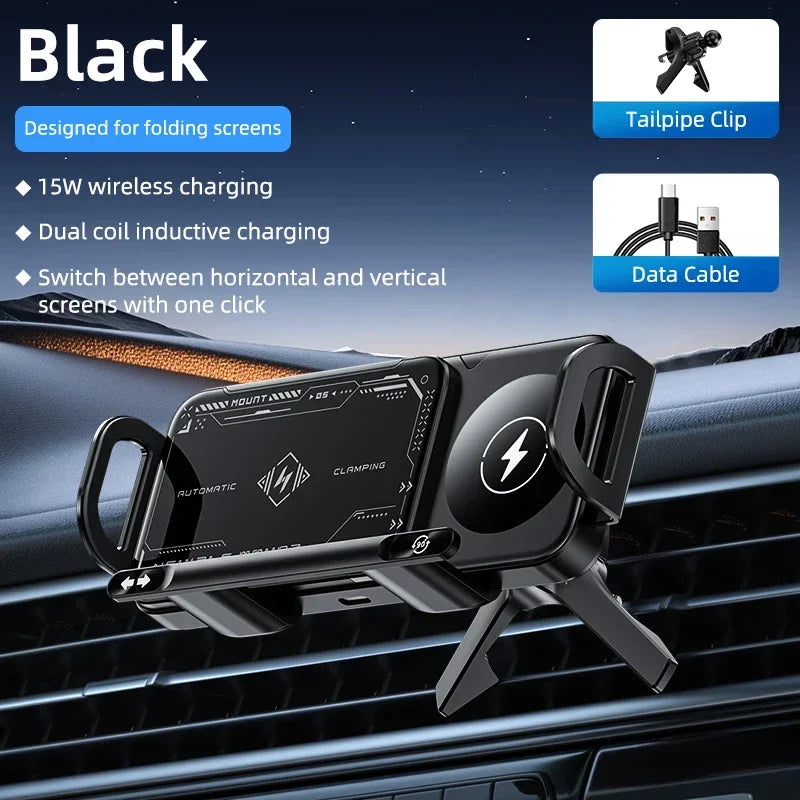 Car Wireless Charger Dual Coil Fold Screen Phone Fast Charging For Samsung Galaxy Z Fold 5 6 Flip 3 4 Air Vent Car Phone Holder