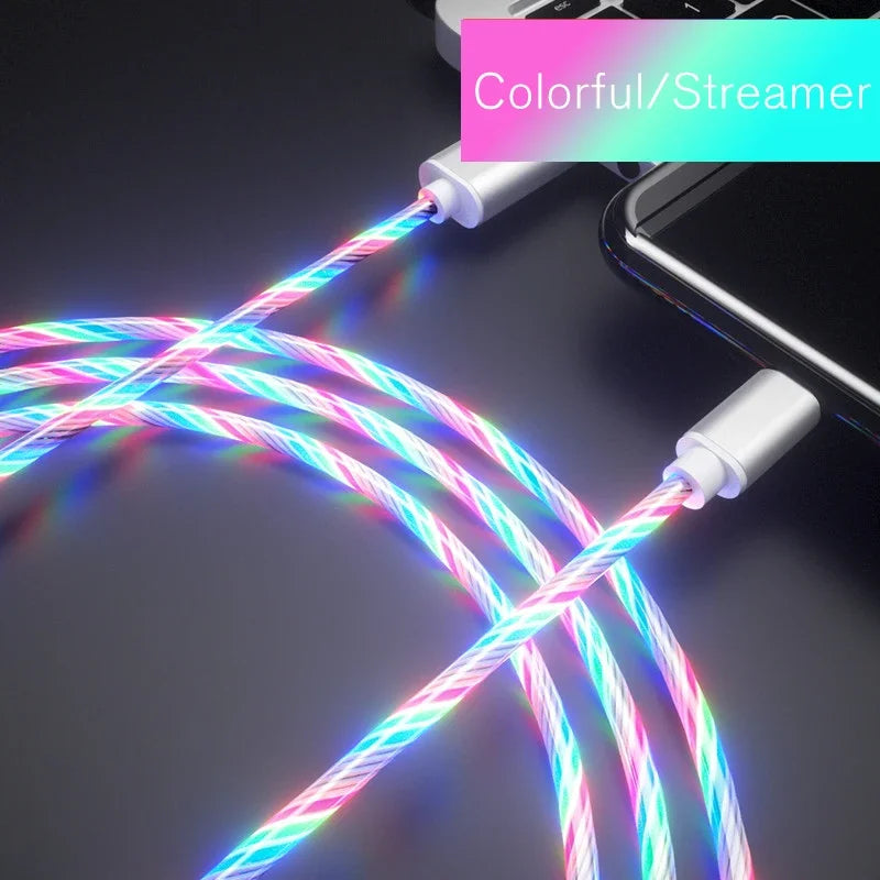 3A LED Light Glowing Fast Charging Data Cables USB Type C Micro Charger Wire For Samsung Huawei Mobile Phone Quick Cord colours Micro 1m